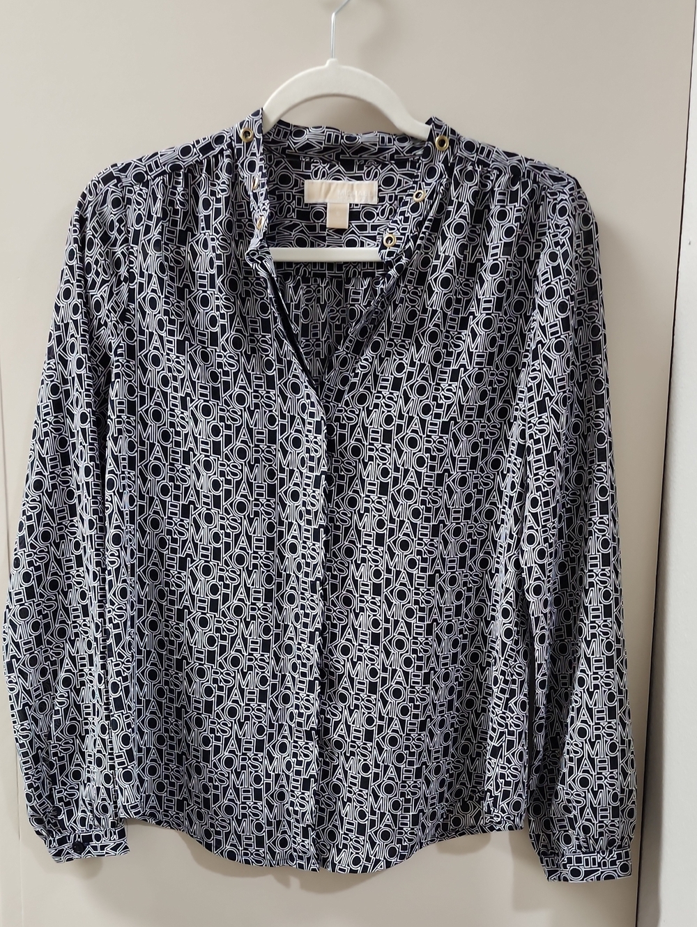 Michael Kors Black & White Logo-Print Button-Down Shirt